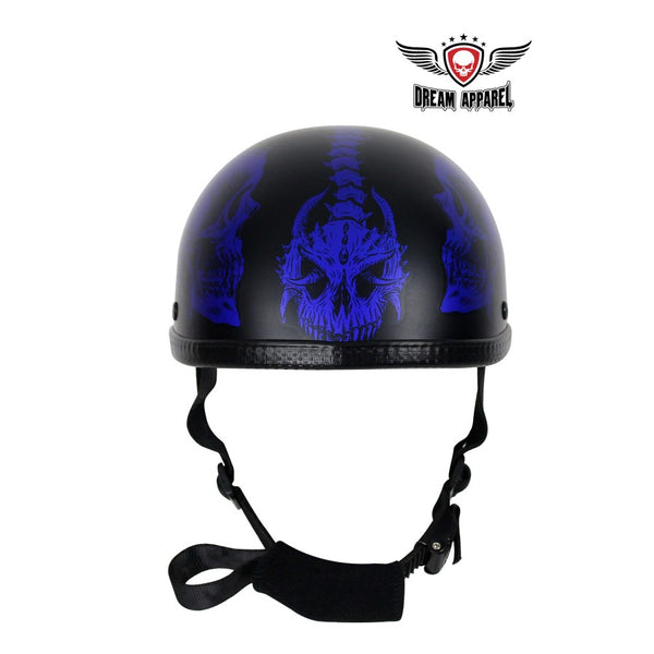 Matte Blue Novelty Motorcycle Helmet With Horned Skeletons