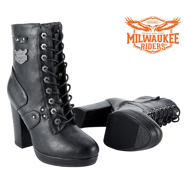 Women's Leather Zippered Chunky Heel Boots By Milwaukee Riders®