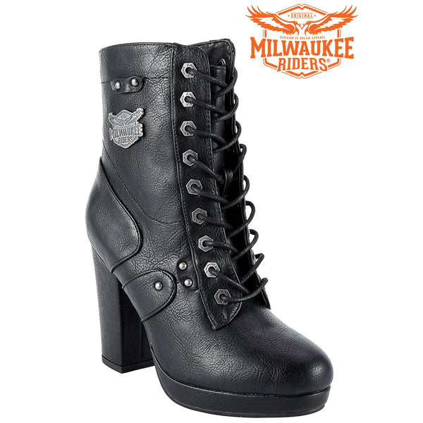 Women's Leather Zippered Chunky Heel Boots By Milwaukee Riders®