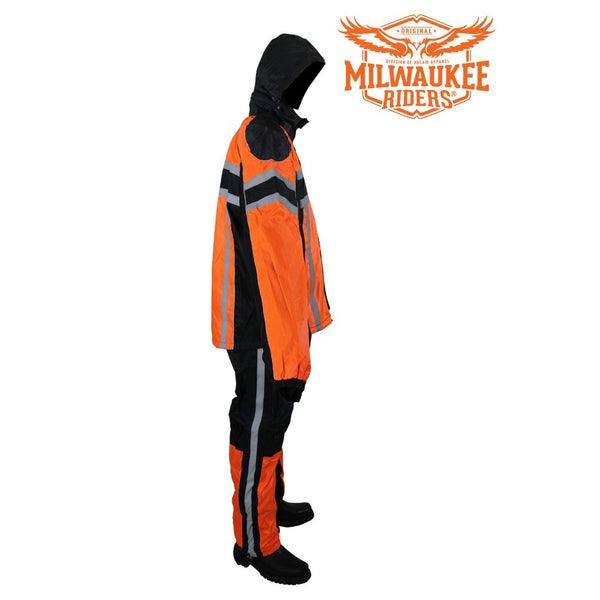 Black/Orange Textile Two-Piece Rain Suit By Milwaukee Riders®