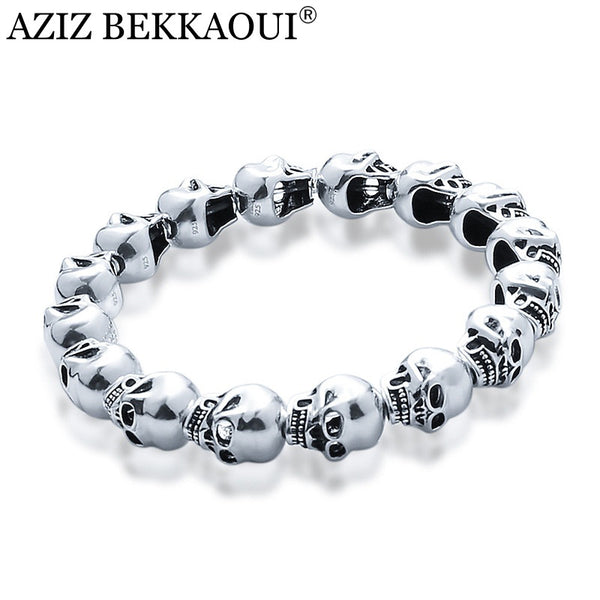 AZIZ BEKKAOUI 925 Silver Skull Beads fit Pandora Charm Bracelets Cool Skull Head Charms for Men DIY Beads for Jewelry Making